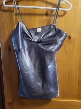 Silver Satin Spaghetti Strap Bow Cami